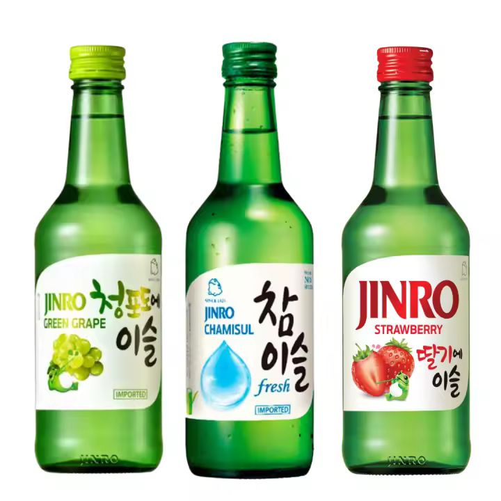 Soju Jinro - Green Grape, Chamisul, Strawberry - 350ml - Pack 3 unidades - 1