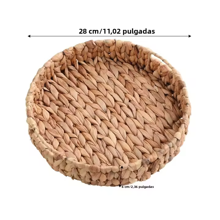 Cesta De Paja Tejida a Mano Para Frutas Té Aperitivos Pan Caja De Almacenamiento Redonda De Hyacinth De Bambú - 1