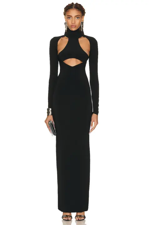 Vestido Largo Slim De Mujer Para Otoño Con Espalda Descubierta Y Manga Larga En Color Negro Estilo Bodycon Para Fiestas Y Clubs - 1