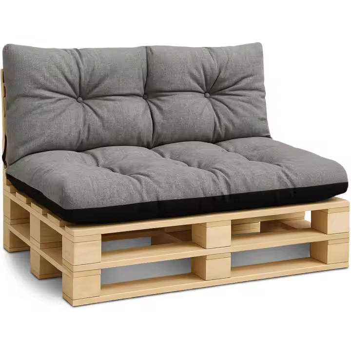 Cojines para palets Exterior 1. Conjunto: 40x120 cm + 80x120 cm - Cojín por Palet o Cojin jardín por Banco terraza balcón y Patio Almohada para Asiento en Jardin Gris - 1