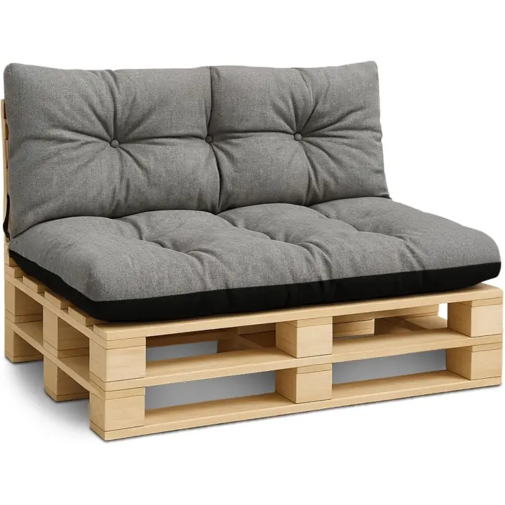 Cojines para palets Exterior 1. Conjunto: 40x120 cm + 80x120 cm - Cojín por Palet o Cojin jardín por Banco terraza balcón y Patio Almohada para Asiento en Jardin Gris - 1