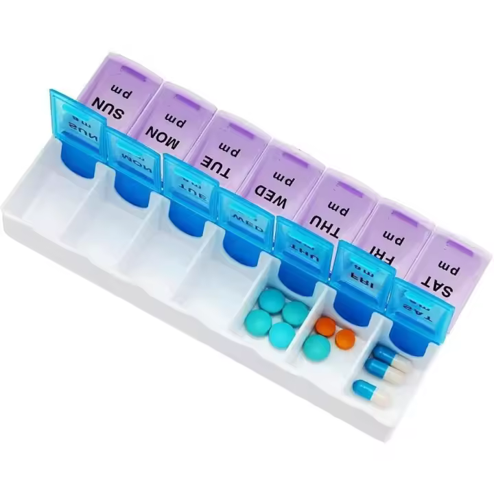 Pastelería AM PM de 7 días, respirador, pastillero, dispensador de tabletas de vitaminas y medicamentos con 14 compartimentos - 1