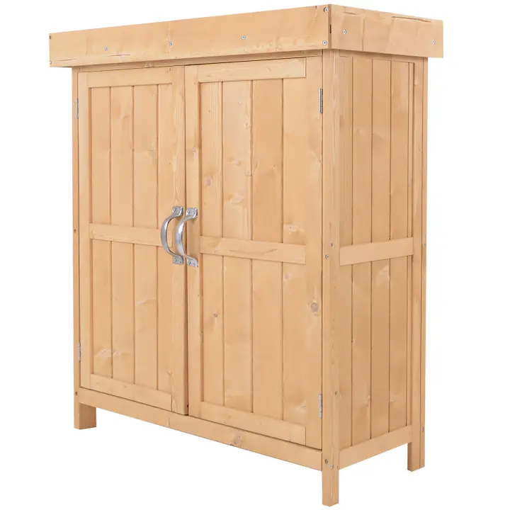 Outsunny Armario de Jardín de Madera 74x43x88 cm Cobertizo Exterior para Almacenamiento de Herramientas Leñas con 2 Puertas y Techo Asfáltico Abatible - 1