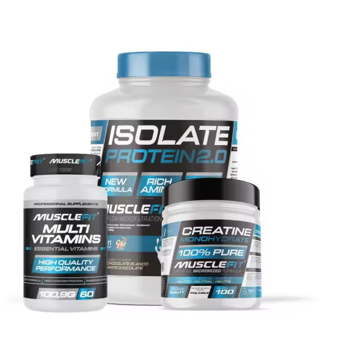 Pack ISOLATE 2kg + Creatina 300g + Multivitaminas 60 cáps - MuscleFit│Avance Muscular - 1
