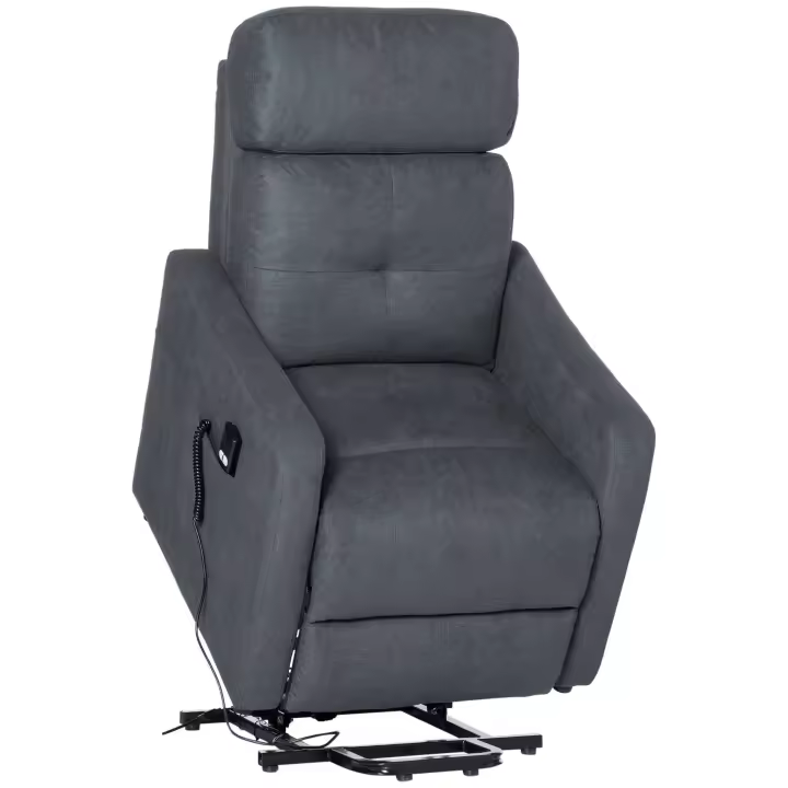 HOMCOM Sillón de relajación eléctrico Sillón de televisión con ayuda para pararse Sillón con control remoto Sillón de pie con función reclinable Tejido de poliéster Acero Gris 71 x 94 x 104 cm - 1