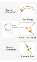 Pulsera De Rosario Cruz LUXUSTEEL Para Mujeres Y Hombres Joyería Cristiana Religiosa Ajustable Cadena De Enlace Metálica De Moda - details 2