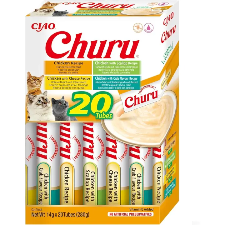 Churu - Inaba, 20 Unidades Snack Puré Variedades de Pollo para Gatos - 1