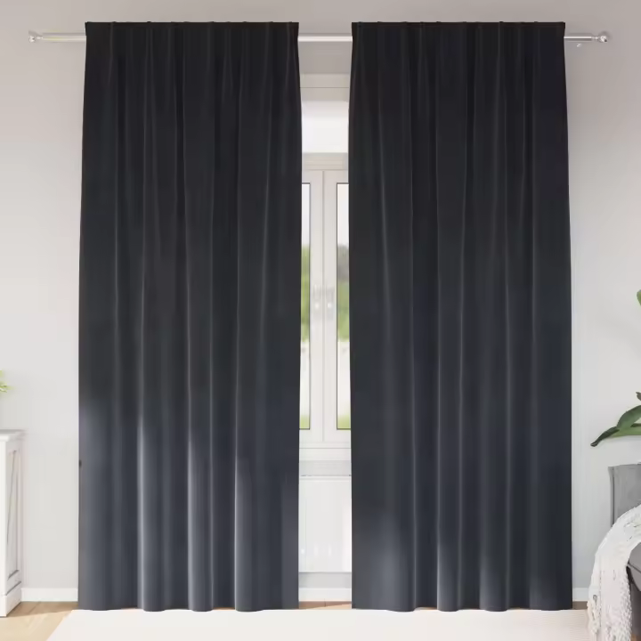 Cortinas Opacas vidaXL con cinta superior 2 pcs Gris Oscuro Terciopelo - 1