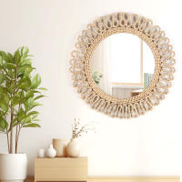 Espejo Decorativo Bohemio Circular Tejido a Mano Para Pared Estilo De Casa Colgante Para Habitación De Hotel Y Sala De Estar - details 3