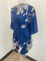 Vestido Casual De Verano Para Mujer Con Estampado Y Volante Estilo Playa Cuello En V Manga Batwing A-Line Largo Mini - details 2