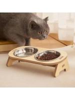 Tazas De Alimentación Elevadas Para Perros Y Gatos Con Soporte Ajustable De Madera Alimentador De Rabo Para Pequeños Y Medianos Animales De Compaña - details 0