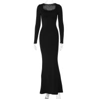 Vestido Largo De Manga Suelta Dulzura Para Mujer En Color Negro Estilo Bodycon Con Cierre De Lazo Sexy Y Club Para Fiesta Club Ropa De Calle Noche - details 14