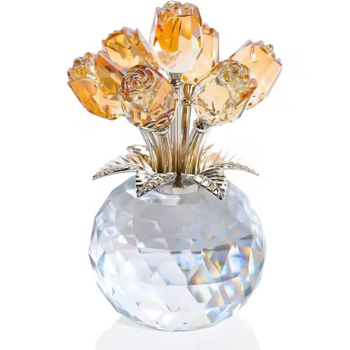 Estatuilla de flor de rosas de oro de cristal con florero, ramo de rosas de cristal regalos coleccionables florales para mujeres mamá en aniversario de boda dorado de San Valentín - 1