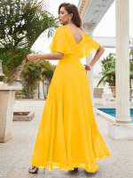 Vestido De Novia Sastre Unithorse Elegante Con Encaje Y Mariposa En Manga Chiffon Para Damas De Honor V-Neck Largo Al Piso - details 27