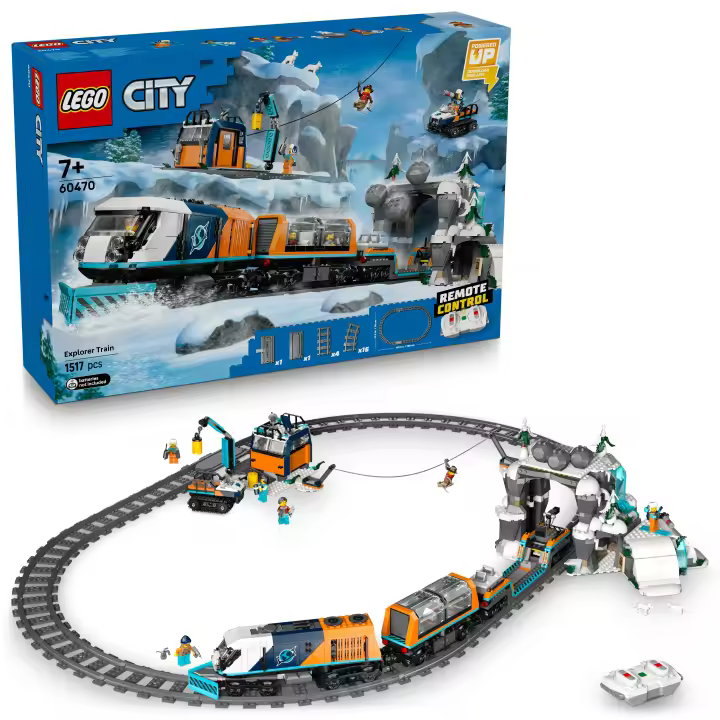 LEGO® City Tren Expreso Polar Ártico de los Exploradores Set Para Fans de los Juguetes STEM y el Juego Simbólico a Partir de 7 Años, Locomotora con 2 Vagones, 6 Minifiguras 60470 - 1