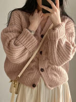 Chaqueta De Suéter De Punto Para Mujer Estilo Coreano Grueso Otoño Invierno Casual Manga Larga Suelta Color Sólido Para Females - details 1