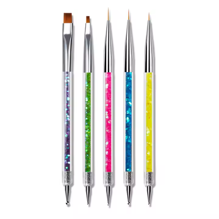 Set De 5 Pinceles De Uñas Doble Finalización Con Punto Y Perforación Herramientas De Diseño De Manicura Y Decoración De Strass - 1