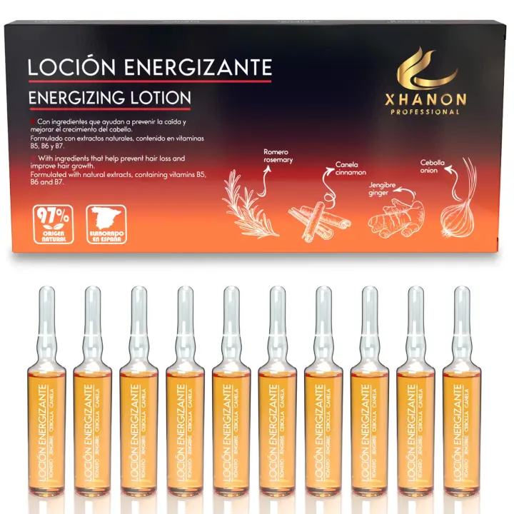 Ampollas Anticaída para el Cabello Mujer y Hombre - Fórmula 97% Origen Natural - Con Extractos Vegetales - Romero, Canela, Jengibre y Cebolla. Sin Parabenos. Xhanon Professional. - 1