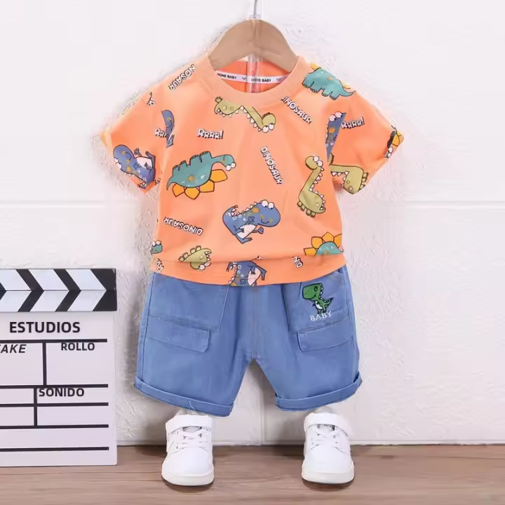 Ropa De Verano Para Bebés Niños Y Niñas Conjunto De 2 Piezas Camiseta Y Shorts Estilo Casual Con Diseño De Dibujos Animados Talla Ajustada Para Edades 4-6 Años - 1