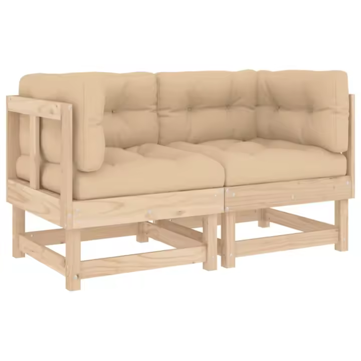 vidaXL Sofás esquineros con cojines 2 uds madera maciza de pino Pino natural, Pino blanco, Pino gris Conjunto Terraza Muebles Jardín Exterior Juego de Muebles de jardín Mueble Jardín Exterior Muebles de Salon Exterior - 1