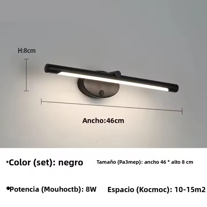 Lámpara De Pared LED Moderna Para Baño Con Interruptor Táctil Iluminación Diaria Para Dormitorio Acero Aluminio Negro Y Oro - 1