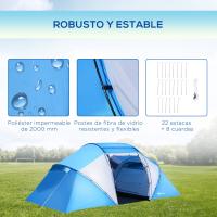 Outsunny Tienda de Campaña Familiar para 4-6 Personas Tienda Camping Plegable con Bolsa de Transporte Impermeable para Playa Parque 430x240x170 cm Azul y Blanco - details 4
