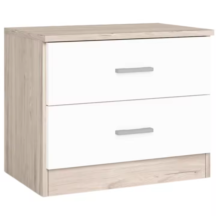 Mesita de Noche, Mesilla de Noche Couple 2 Cajones Organizador de Almacenamiento Blanco y Roble Sahara 50x42x33cm - 1