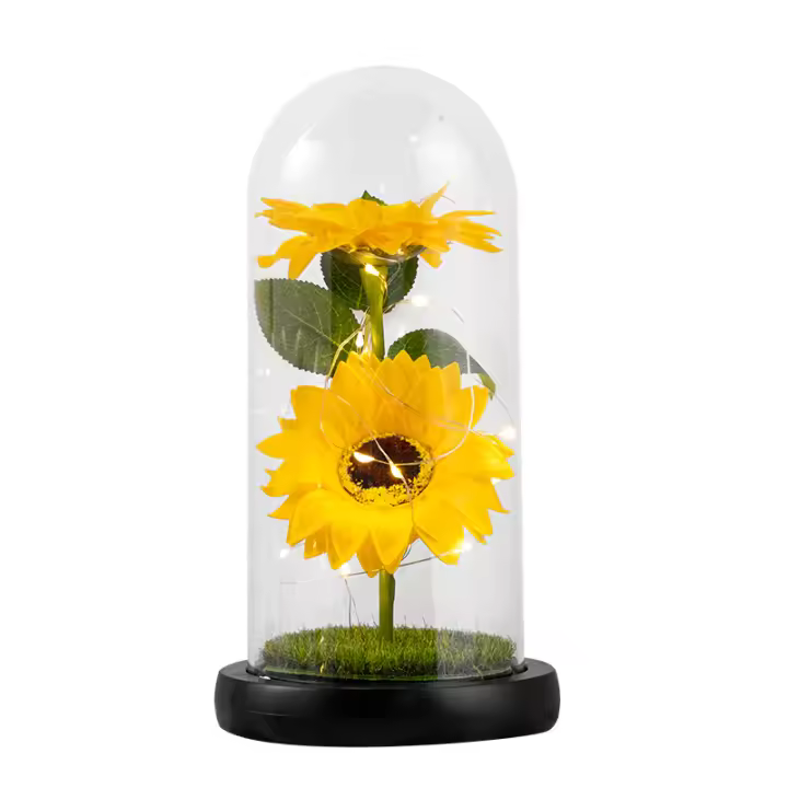 en cúpula de cristal, regalos de girasol eterno Día de la madre, cumpleaños, regalo de flores artificiales para mujeres, mamá, esposa - 1