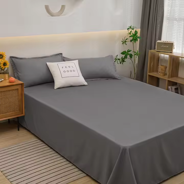 Sábana Simple Y Doble De Color Sólido Máquina Lavable Para Cama Estudiante Dormitorio Sin Incluir Funda De Almohada Hecho De Poliéster 100TC - 1