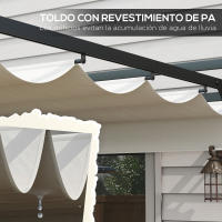 Outsunny Pérgola 3x4 m Gazebo Cenador de Jardín con Techo Retráctil de Poliéster y 12 Orificios de Drenaje Pérgola para Patio Terraza Exterior Gris Oscuro - details 4