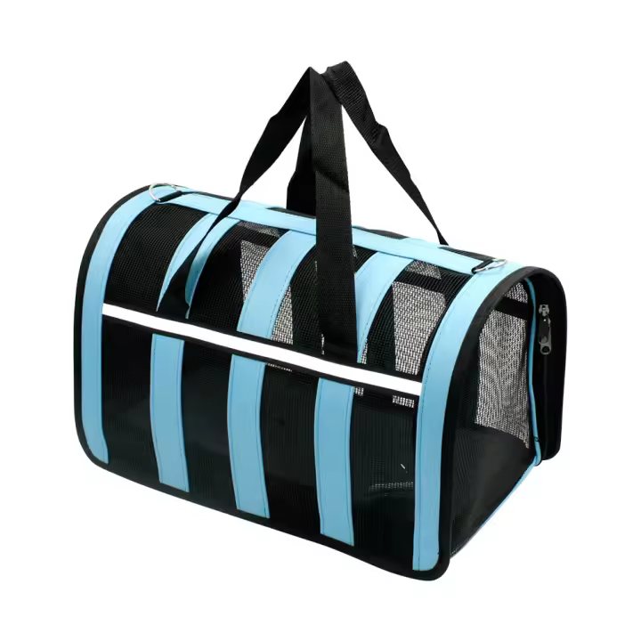 Bolsa de transporte portátil para mascotas estera desmontable y malla transpirable plegable para perros y gatos con correa 3 tamaños Azul - 1