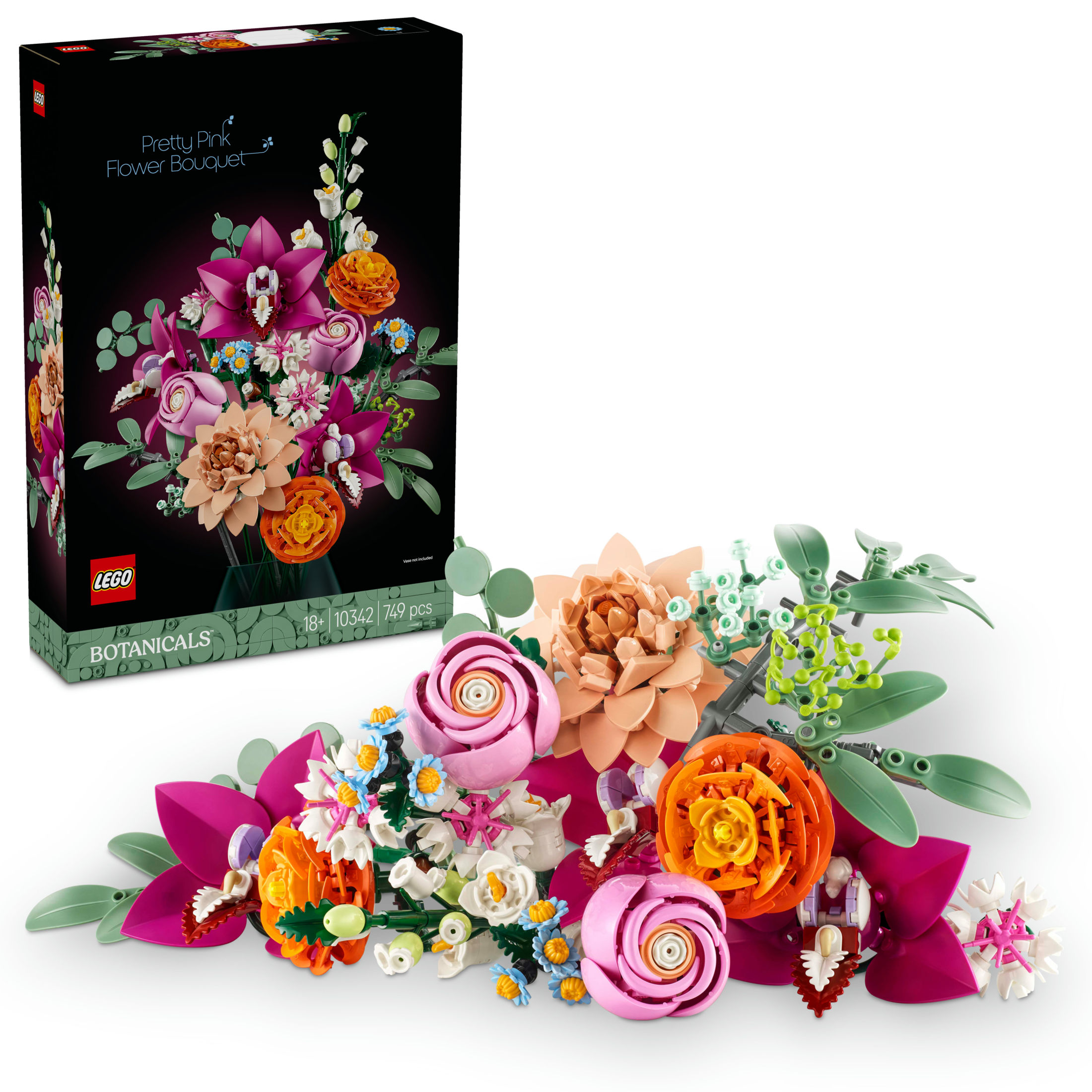 LEGO 10342 Botanical Ramo de Flores Fantasía en Rosa, Maqueta para Adultos, Decoración Floral para el Hogar y Oficina con Margaritas, Eucalipto Artificial y Rosas, Regalo para Mujeres, Hombres y Madres