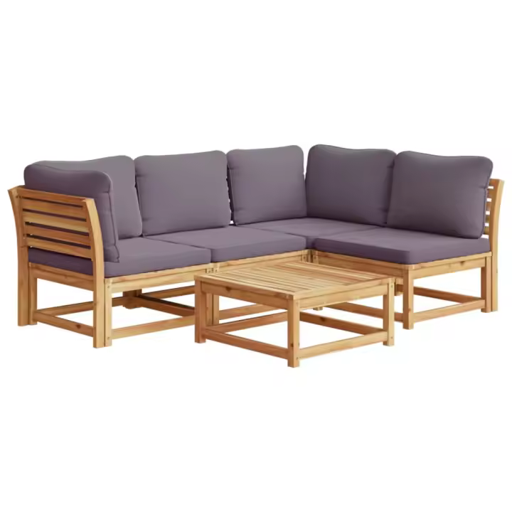 Juego de muebles Jardín 5 pzas con bolsillos Madera maciza Acacia - 1