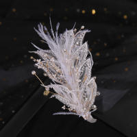 Corona De Crystals Para Novia Adornos De Cabello De Boda Con Perlas Y Plumas Aro De Pelo Para Mujeres Accesorios De Vestido - details 0