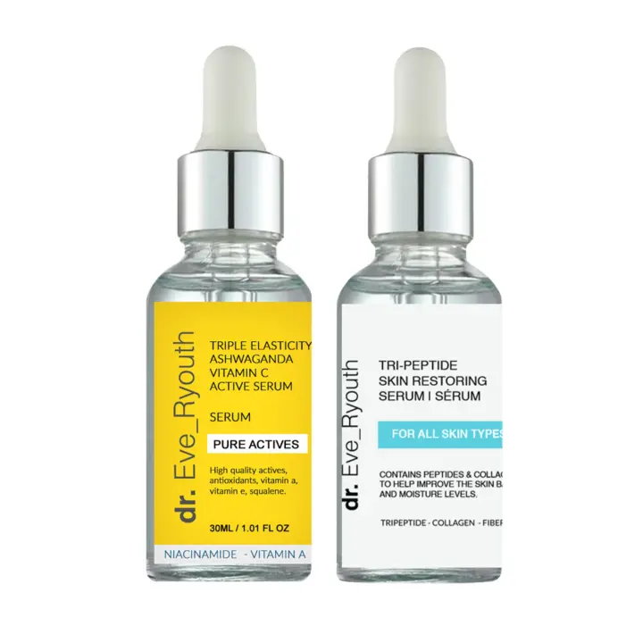 Dr. Eve_Ryouth Suero activo potente con triple elasticidad, Ashwaganda, vitamina C, 30 ml + Suero activo con proteína gamma y péptidos de triple potencia, 30 ml - 1