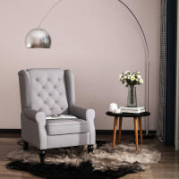 HOMCOM Sillón de Salón Moderno Butaca para Dormitorio con Reposacabezas y Patas de Madera Sofá Individual Carga 160 kg para Oficina Sala de Estar Gris - details 1