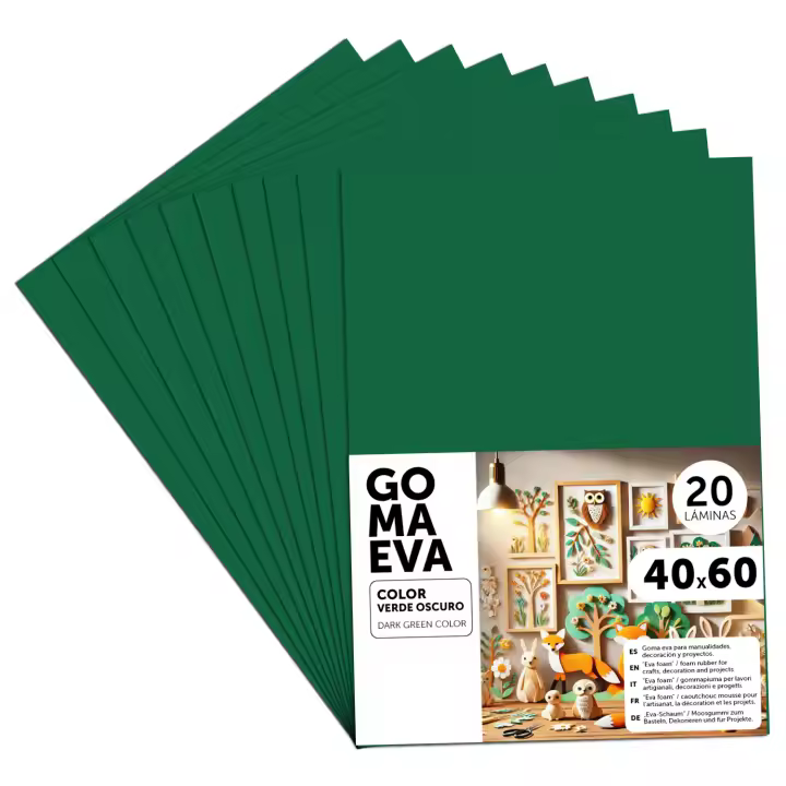 Goma Eva para Manualidades, Goma Espuma de Colores para Proyectos Creativos, Ideales para Artes y Manualidades, uso Escolar, Profesional o Artístico 40x60cm - m-office (Verdo Oscuro, 20 uds) - 1
