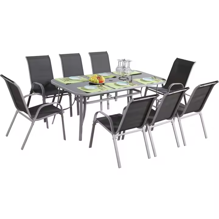 Conjunto De Jardín Mesa + 8 sillas de Textileno "Córdoba"  - Gris obscuro - 1