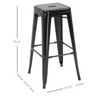 HOMCOM Conjunto de 4 Taburetes de Bar Estilo Industrial Apilables y con Reposapiés Aptos para Interiores y Exteriores 43x43x76 cm Carga Hasta 120kg - details 2