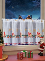 Cortina Corta De Tela De Encaje Navideña Con Vela De Taza Cortina De Ventana Para Sala De Estar Y Dormitorio Ambiente Festivo - details 0