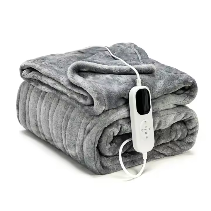 Manta Eléctrica Calefactora con Apagado Automático, 160 x130 cm, 6 Niveles de Temperatura, 9 Ajustes de Tiempo, Manta Térmica Control Removible, Apto Lavadora, para sofá, Cama, Oficina (Gris) - 1