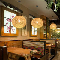 Rattan Ceiling Chandelier Hand-Woven Spherical Chandelier Hollow Rattan Chandelier E27 Adjustable Height for Cafe Bar Living Room Tea Room Chandelier (Hollow out) - details 1