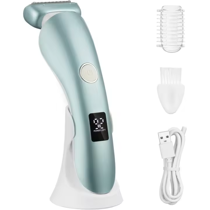 Afeitadora eléctrica para mujer - Afeitadora inalámbrica en seco y húmedo - Afeitadora íntima indolora - Para axilas, línea del bikini y piernas (azul) - 1