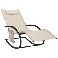 vidaXL Tumbona mecedora de acero y textileno Negro, Gris, Crema Sillas de Exterior Ideal para jardín, playa, piscina, terraza Tumbona Piscina Tumbonas Playa Tumbonas Jardín Exterior - details 0