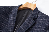 Traje Casual Para Hombre De Textura a Cuadros Azul Oscuro Ligero Para Primavera Y Verano Moda Nueva Y Trendy - details 3