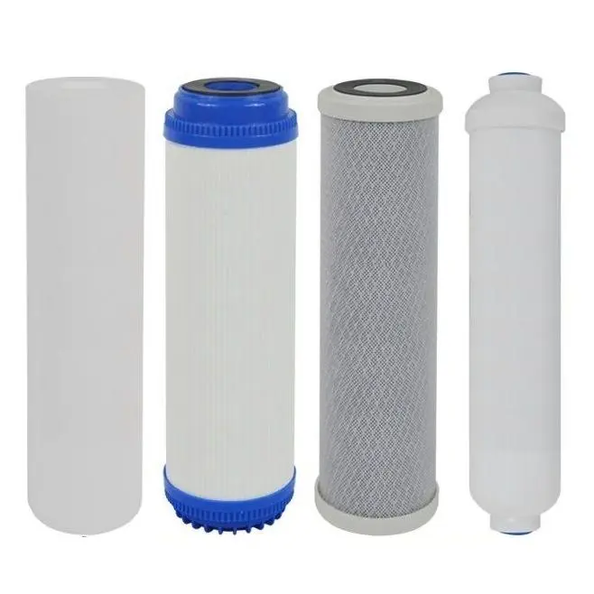 KIT 4 FILTROS OSMOSIS INVERSA - Cartuchos Spound SF-1005, Carbón Act. UDF 93/4" y CTO 93/4", In-Line 1/4”-NPT - 1