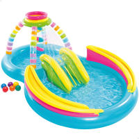 Piscina hinchable infantil INTEX Juegos con Arco Iris con tobogán, para mayores de 2 años, capacidad de 168-206L, base acolchada, medidas 191x295x109cm, incluye parche de reparación - details 0