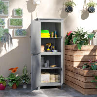 Armaria de Jardín de Madera, resistente a la intemperie Caseta de Jardín, 60x60x160cm, Caseta de Jardín de Doble Puerta, estante, Armario de herraduras con cerradura Caseta de Jardín, patio, claro gris - details 1