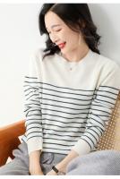 Suéter De Punto Para Mujer 2025 Estilo Oficina Lady Con Rayas Cuello Redondo Manga Larga Suéter Caliente Y Suave Para Todas Las Estaciones - details 5