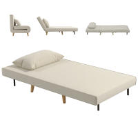 HOMCOM Sofá Cama Individual 3 en 1, Sillón Cama Plegable con Respaldo Ajustable en 6 Posiciones, Asiento Amplio, Almohada Acolchada, Patas de Madera, Carga 350 kg, 94x78x80 cm, Crema - details 0